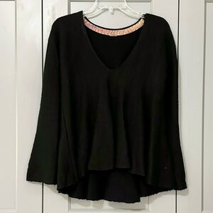Free People Knit Natural Fiber Bell Sleeved V-neck Blouse Black Mid-weight Sz S